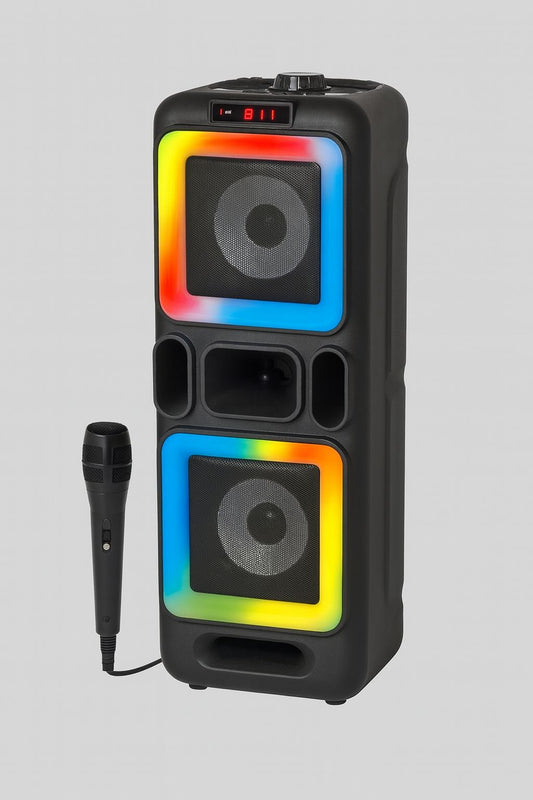 Neovud Boombox 3500 Wireless Mic, RGB Lightning 90 W Bluetooth Party Speaker 20HRS Battery (Black, Stereo Channel)