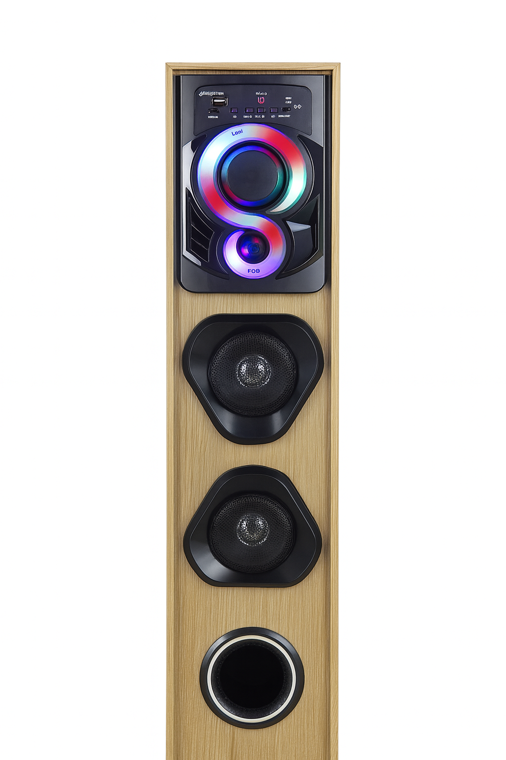 120W Floor-Standing Tower Speaker with Dual Midrange Drivers, Bluetooth 5.0, USB/SD/AUX/FM, Wooden Cabinet & RGB Lights with 1 Year Warranty
