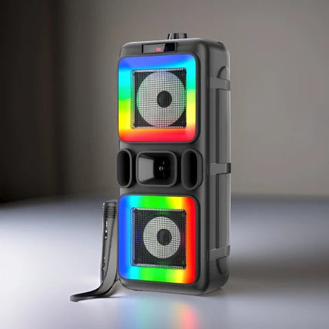 Neovud Boombox 1200 Wireless Mic, RGB Lightning 40 W Bluetooth Party Speaker 20HRS Battery (Black, Stereo Channel)