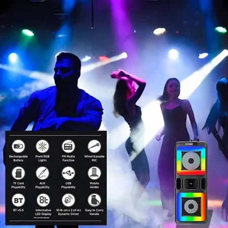 Neovud Boombox 1200 Wireless Mic, RGB Lightning 40 W Bluetooth Party Speaker 20HRS Battery (Black, Stereo Channel)